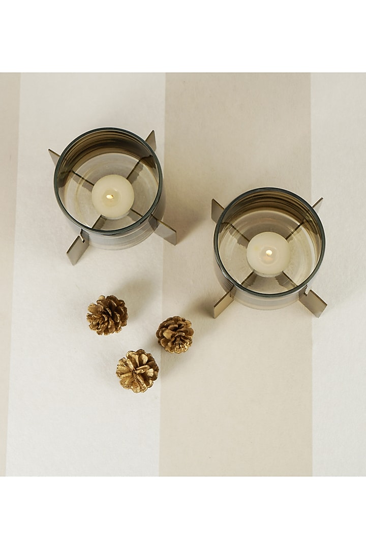 Gold Iron & Glass Hurricane Tea-Light Holder Set by The MJS Living at Pernia's Pop Up Shop