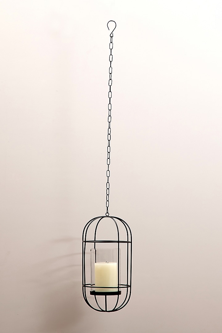Black Iron & Glass Hanging Cage Lantern (Set of 2) by The MJS Living at Pernia's Pop Up Shop