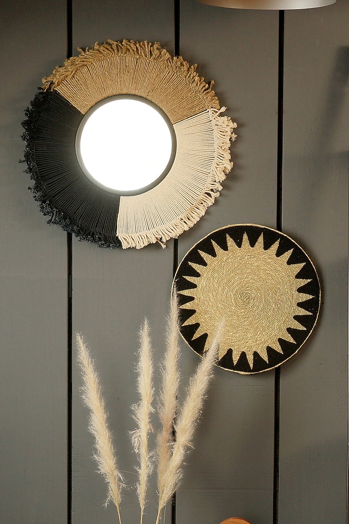 Beige & Black Jute Boho Wall Art (Set of 2) by The MJS Living at Pernia's Pop Up Shop