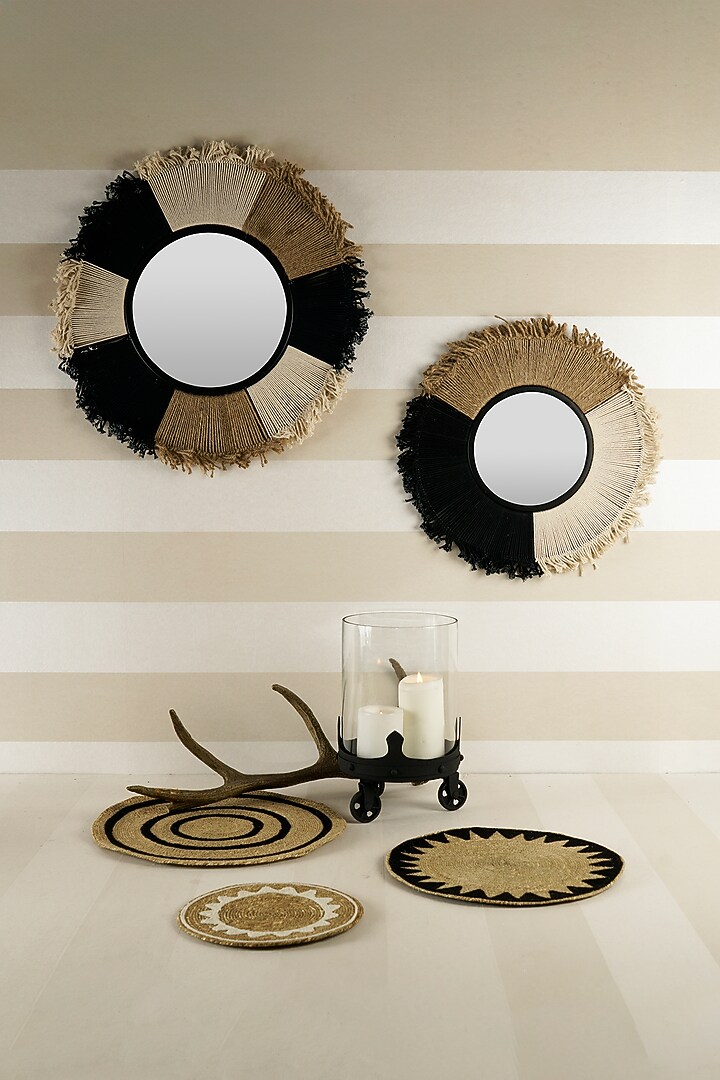 Beige & Black Jute Boho Wall Art (Set of 2) by The MJS Living at Pernia's Pop Up Shop