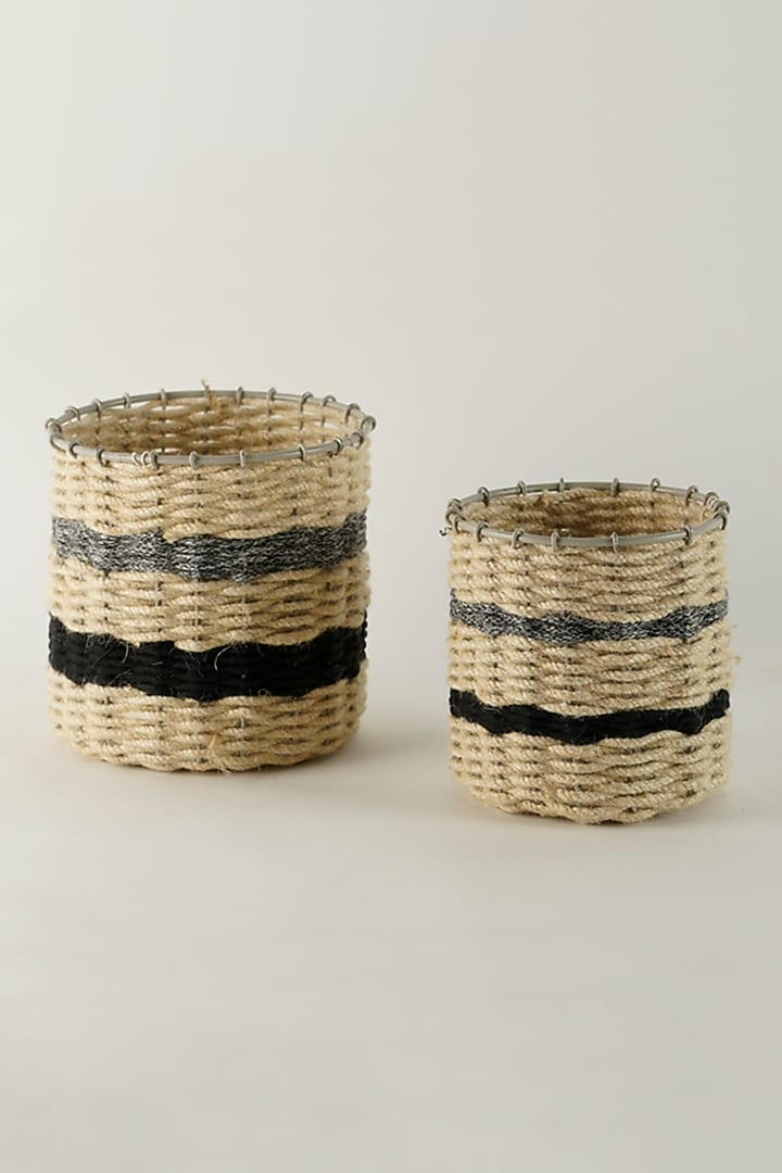 Beige Jute & Cotton Thread Crochet Basket Set by The MJS Living at Pernia's Pop Up Shop