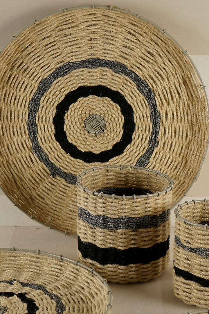 Beige Jute & Cotton Thread Crochet Basket Set by The MJS Living at Pernia's Pop Up Shop