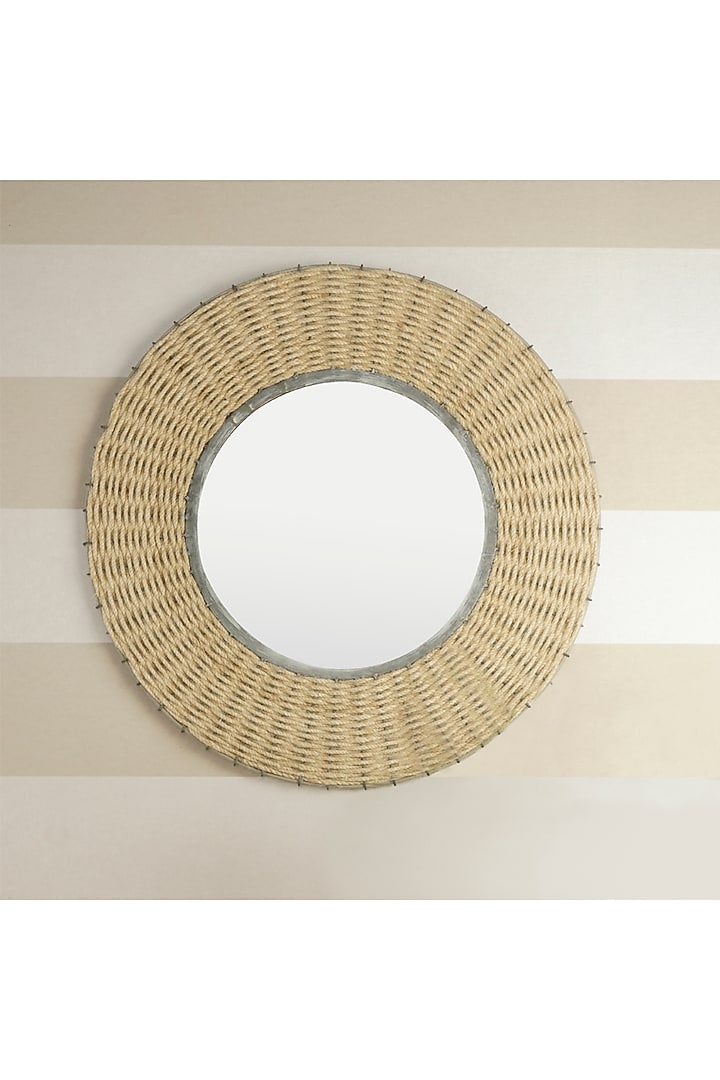 Beige Jute & Cotton Thread Round Wall Mirror by The MJS Living at Pernia's Pop Up Shop