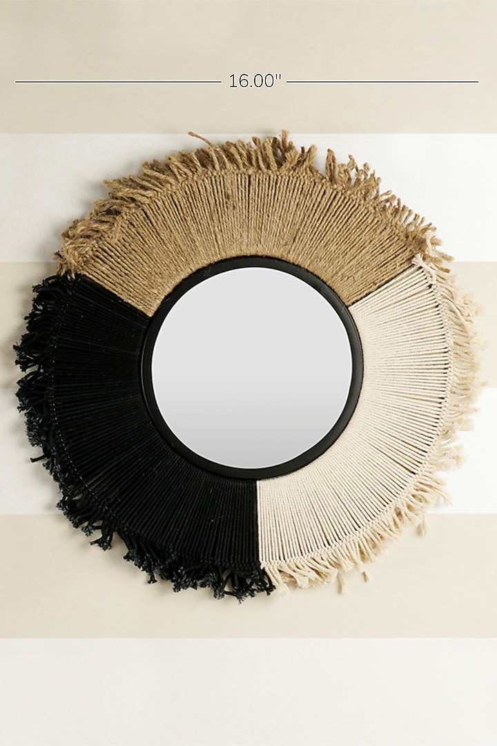 Beige & Black Jute Macrame Round Wall Mirror by The MJS Living at Pernia's Pop Up Shop