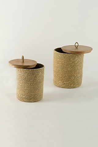 Beige Wooden & Jute Crochet Basket Set by The MJS Living