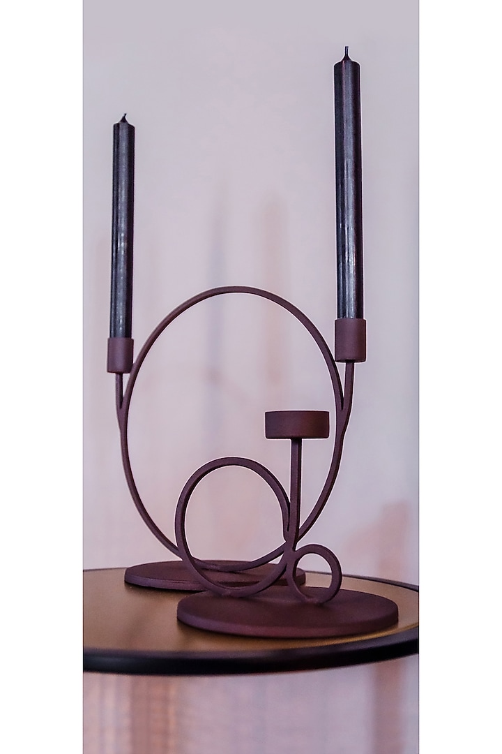 Maroon Iron Twin Taper Holder Set by The MJS Living at Pernia's Pop Up Shop