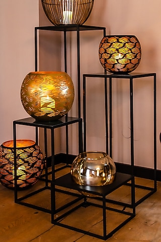 Gold Iron Cutwork Candle Holder by The MJS Living