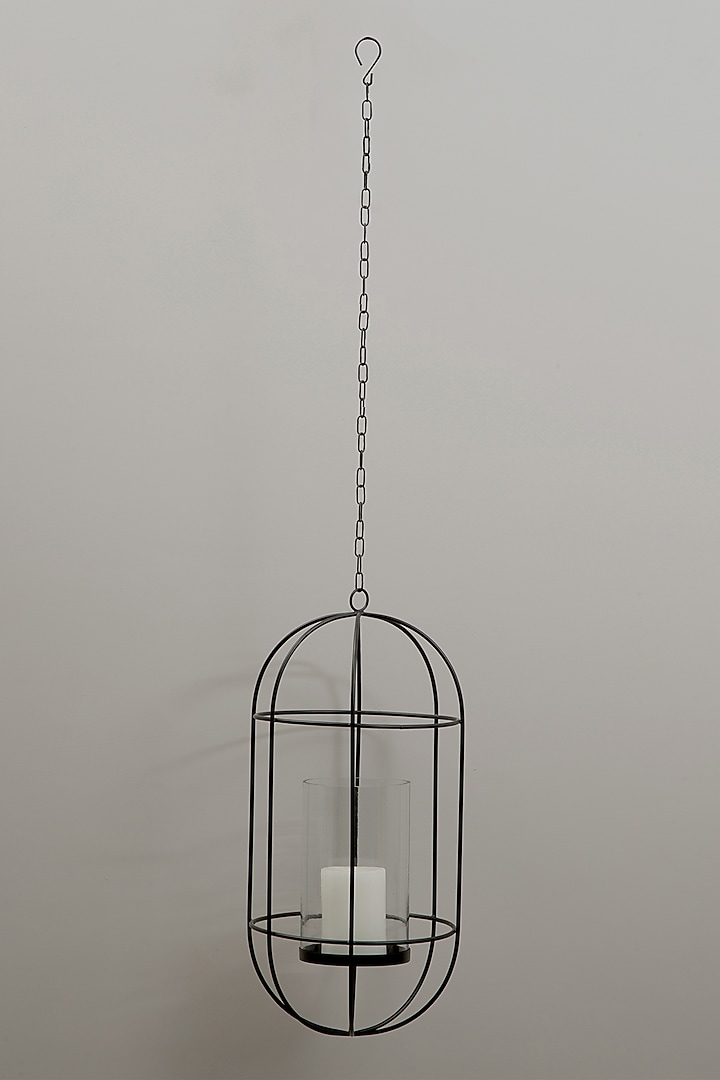 Black Iron & Glass Hanging Cage Lantern by The MJS Living at Pernia's Pop Up Shop