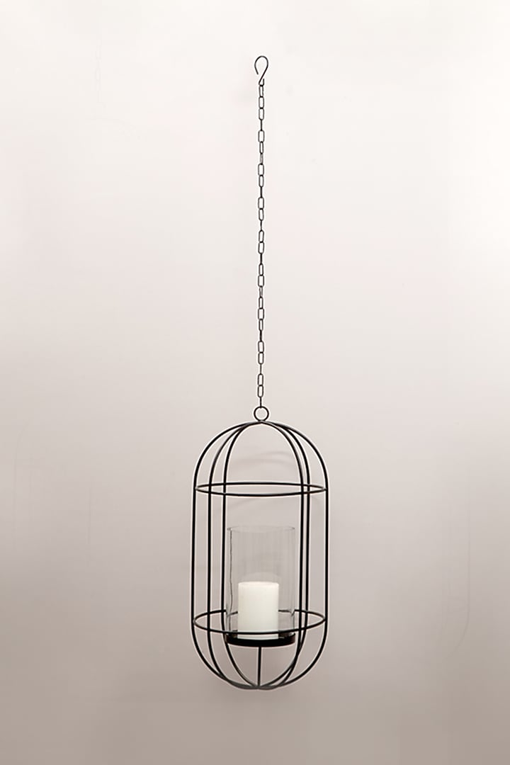 Black Iron & Glass Hanging Cage Lantern by The MJS Living at Pernia's Pop Up Shop