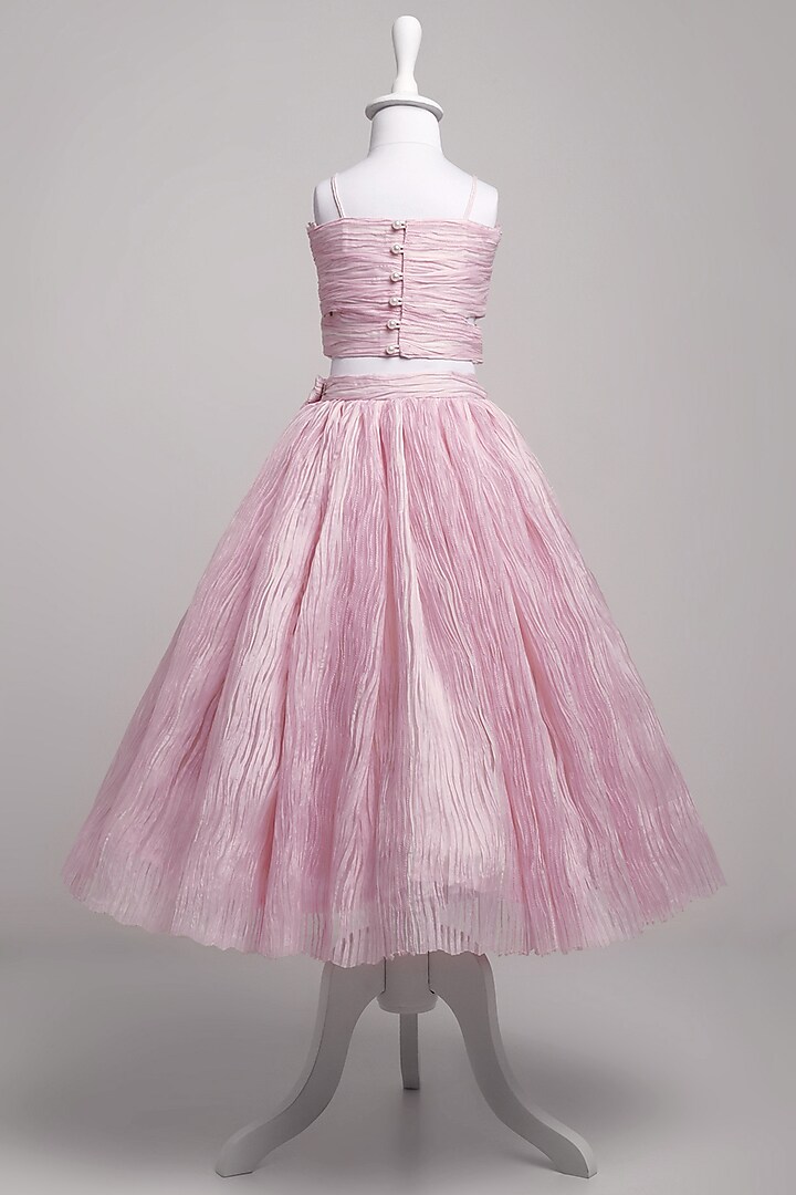 Pink Pleated Organza Textured Butterfly Lehenga Set For Girls by To My Niece at Pernia's Pop Up Shop