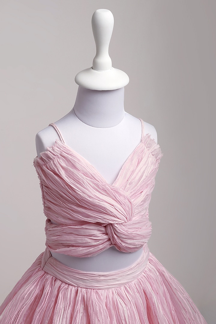 Pink Pleated Organza Textured Butterfly Lehenga Set For Girls by To My Niece at Pernia's Pop Up Shop