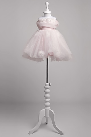 Pink Net Embellished Dress For Girls by To My Niece