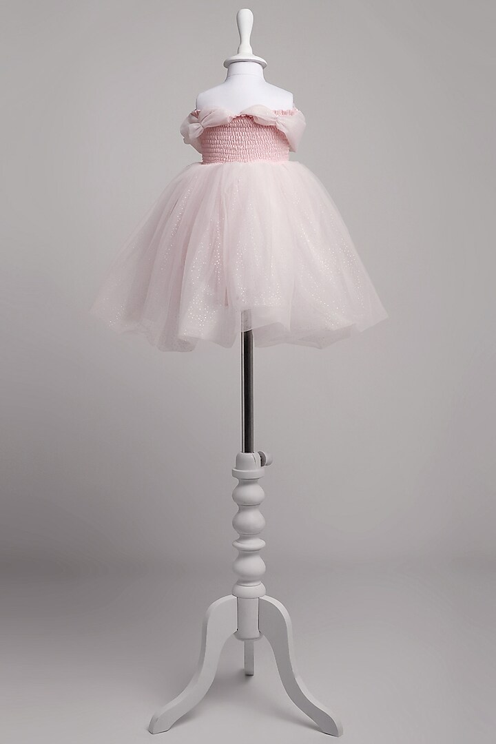 Pink Net Embellished Dress For Girls by To My Niece at Pernia's Pop Up Shop