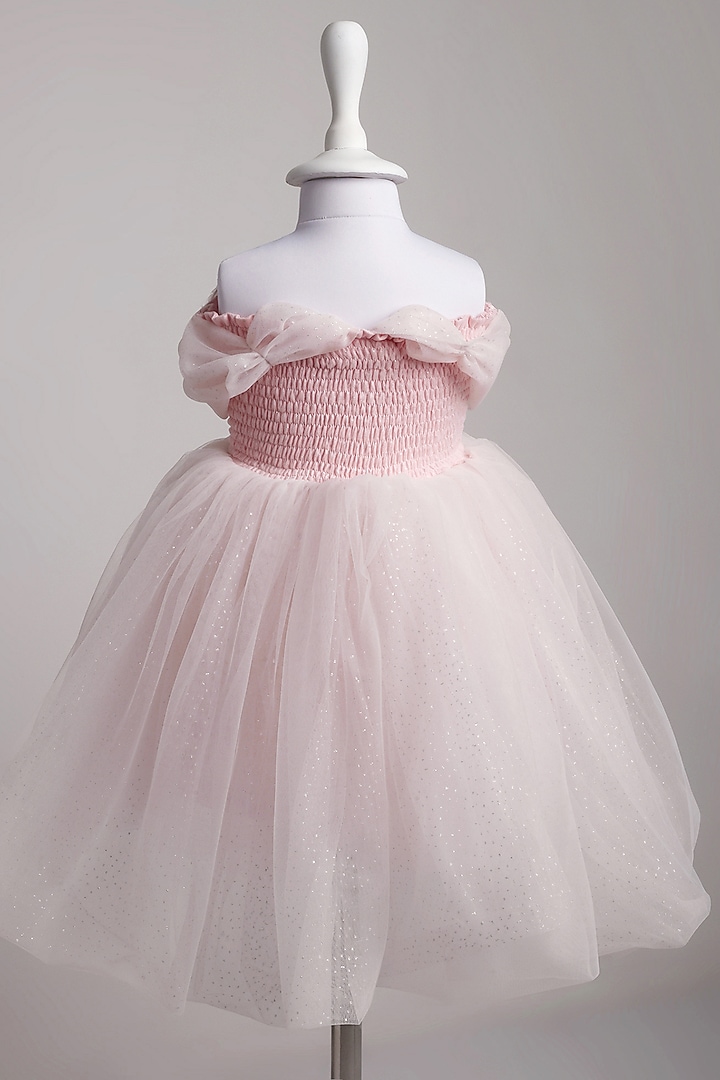 Pink Net Embellished Dress For Girls by To My Niece at Pernia's Pop Up Shop
