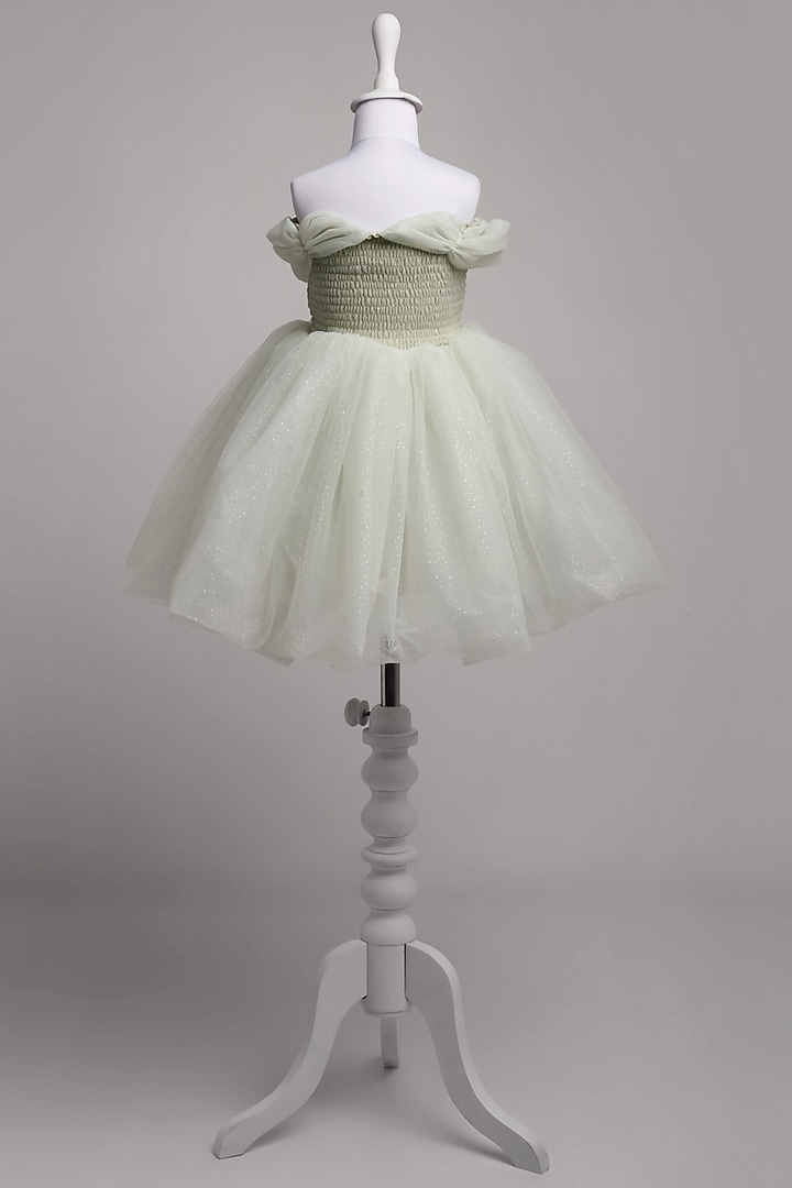 Green Net Embellished Dress For Girls by To My Niece at Pernia's Pop Up Shop