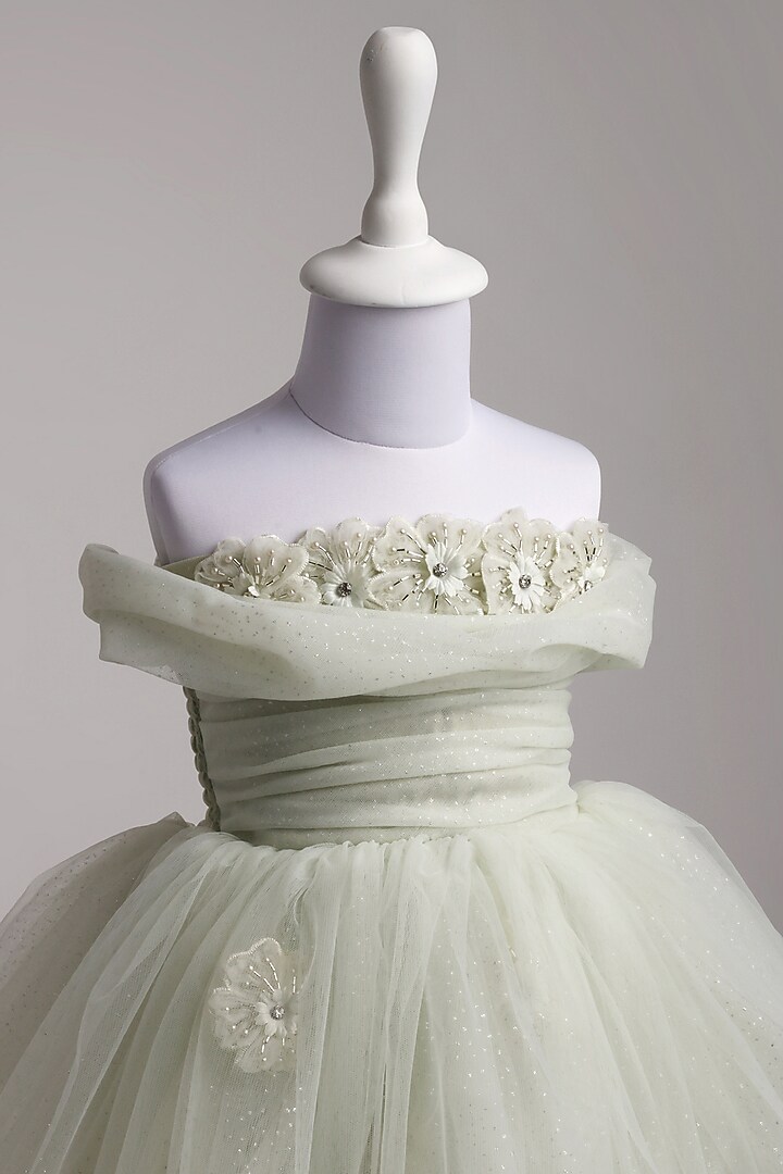 Green Net Embellished Dress For Girls by To My Niece at Pernia's Pop Up Shop