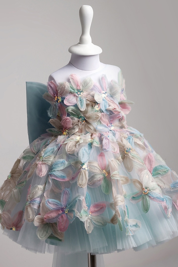 Blue Net Floral Dress For Girls by To My Niece at Pernia's Pop Up Shop
