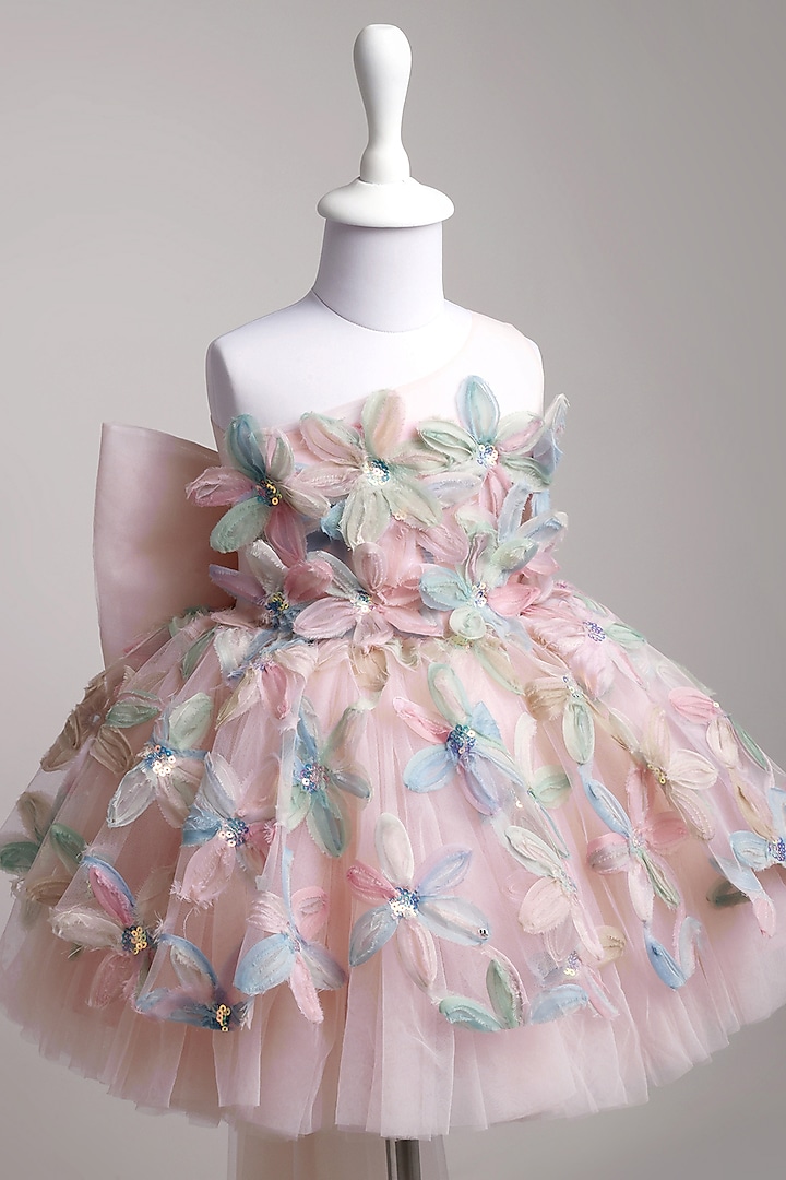 Pink Net Floral Dress For Girls by To My Niece at Pernia's Pop Up Shop