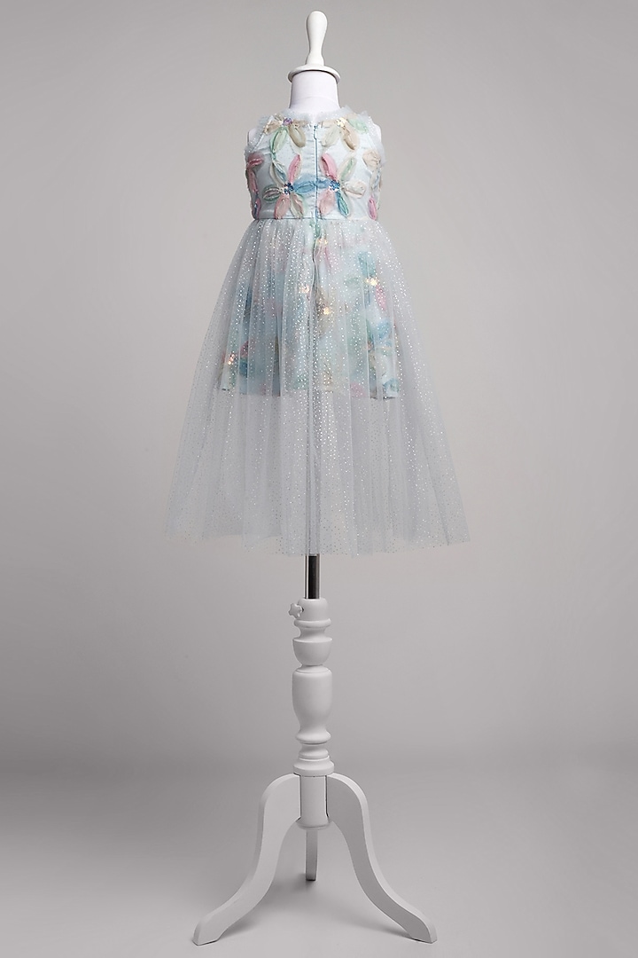 Blue Sparkle Net Floral Dress For Girls by To My Niece at Pernia's Pop Up Shop