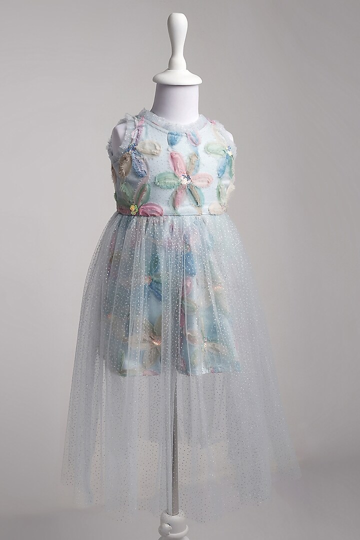 Blue Sparkle Net Floral Dress For Girls by To My Niece at Pernia's Pop Up Shop