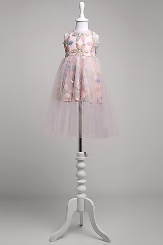 Pink Sparkle Net Floral Dress For Girls by To My Niece