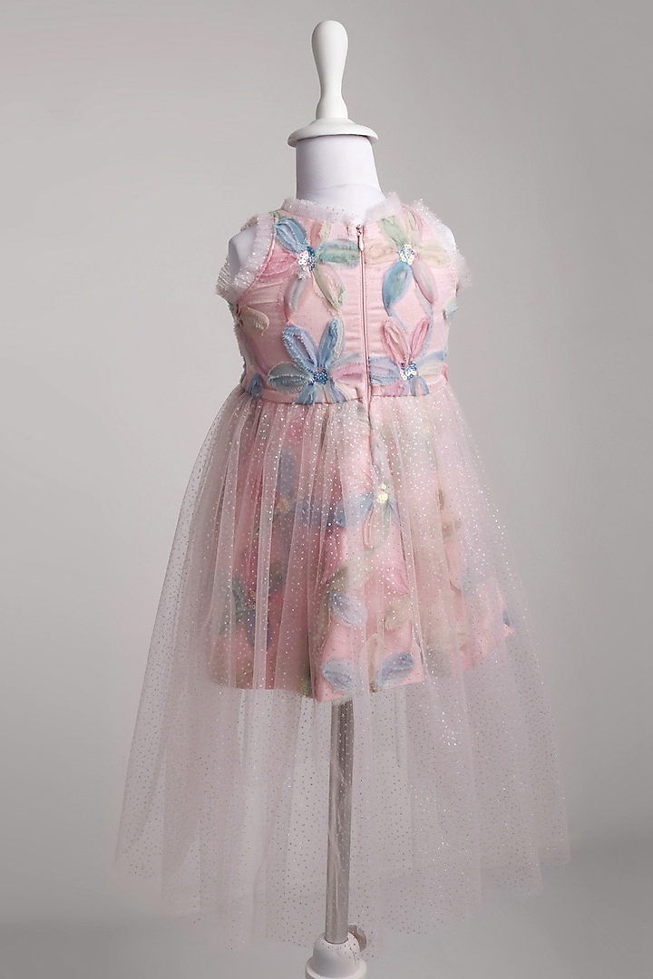 Pink Sparkle Net Floral Dress For Girls by To My Niece at Pernia's Pop Up Shop