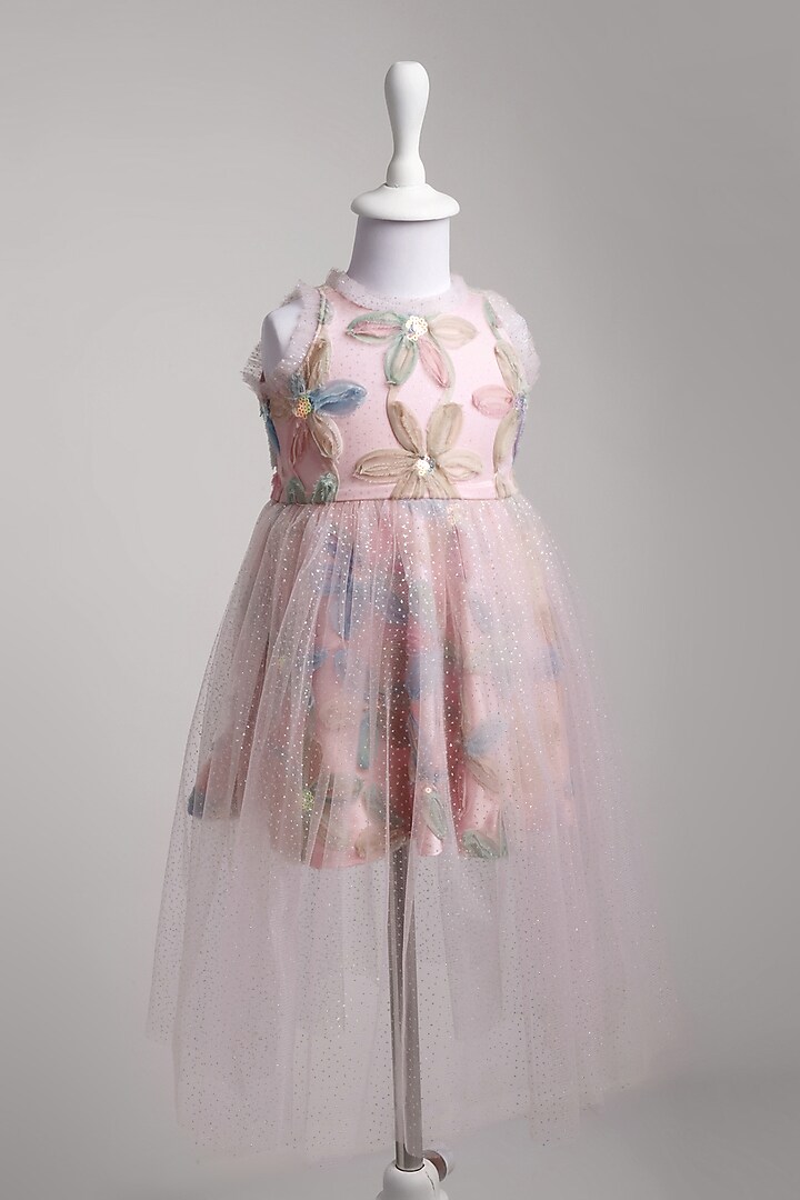 Pink Sparkle Net Floral Dress For Girls by To My Niece at Pernia's Pop Up Shop
