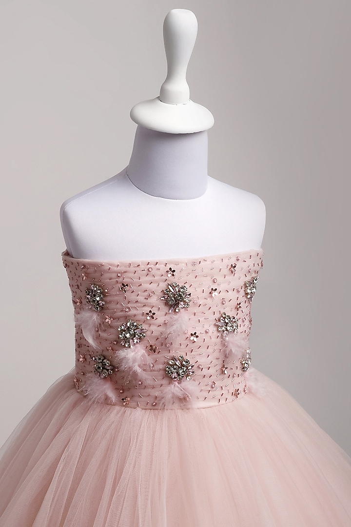 Pink net Hand Embroidered Gown For Girls by To My Niece at Pernia's Pop Up Shop
