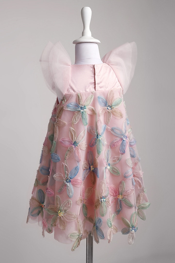 Pink Net Floral A-Line Dress For Girls by To My Niece at Pernia's Pop Up Shop