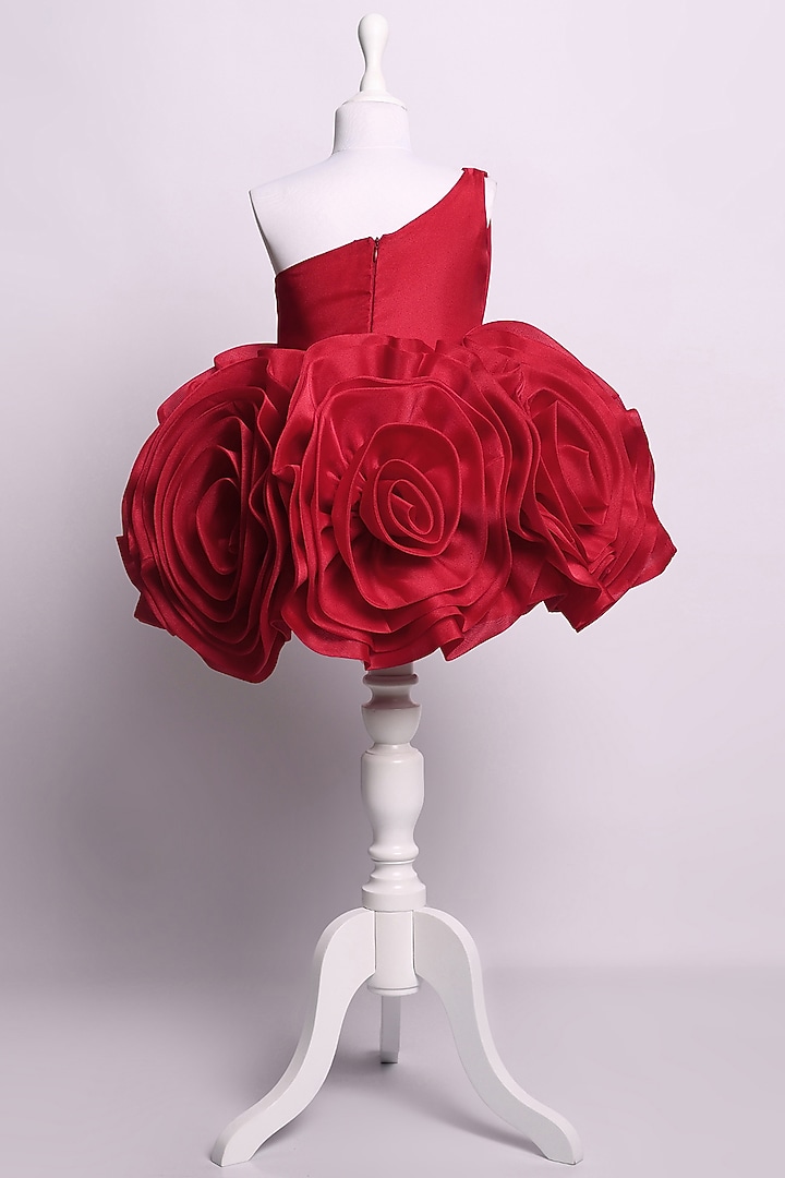 Red Tissue One-Shoulder Mini Dress For Girls by To My Niece at Pernia's Pop Up Shop