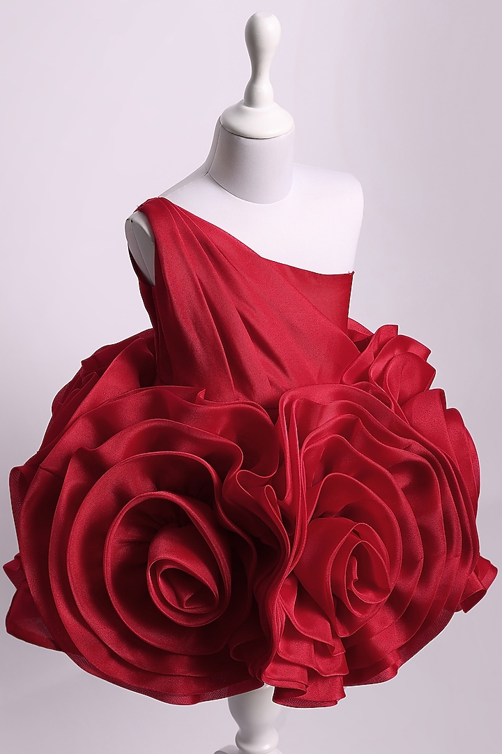 Red Tissue One-Shoulder Mini Dress For Girls by To My Niece at Pernia's Pop Up Shop