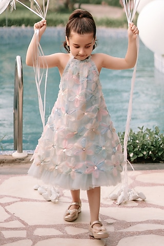 Blue Net Dress For Girls by To My Niece