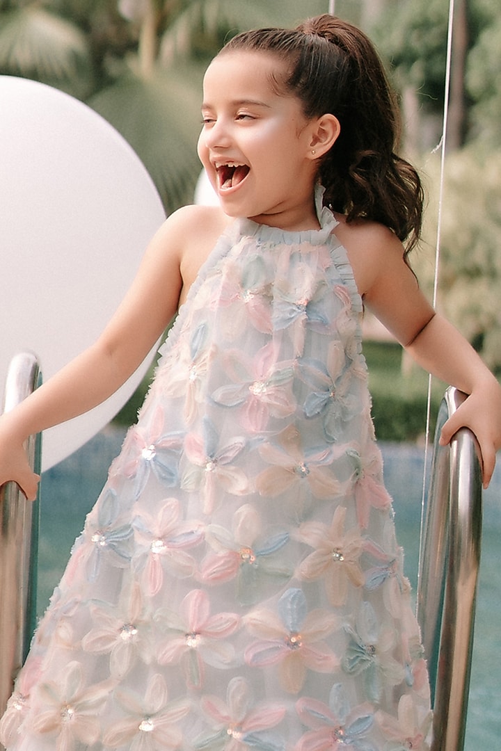 Blue Net Dress For Girls by To My Niece at Pernia's Pop Up Shop