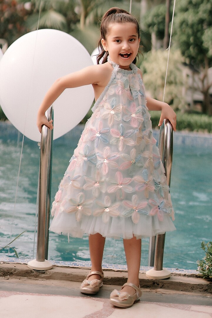 Blue Net Dress For Girls by To My Niece at Pernia's Pop Up Shop