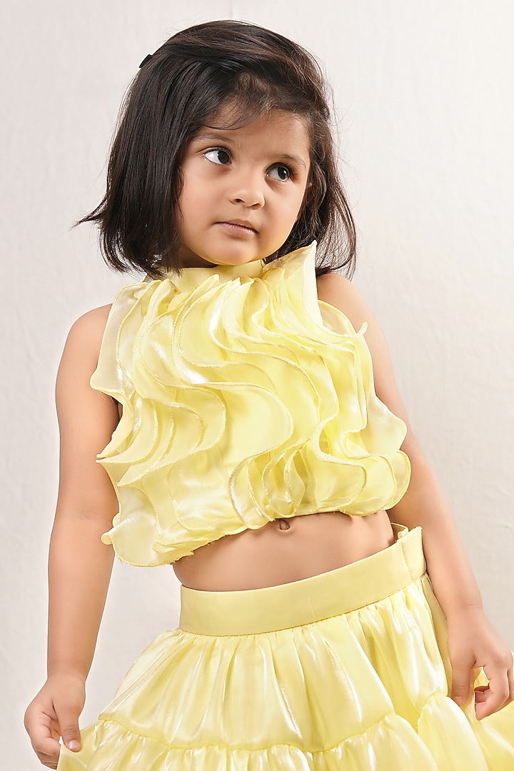 Yellow Organza Tiered Skirt Set For Girls by To My Niece at Pernia's Pop Up Shop