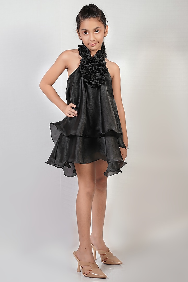 Black Tissue Halter Dress For Girls by To My Niece