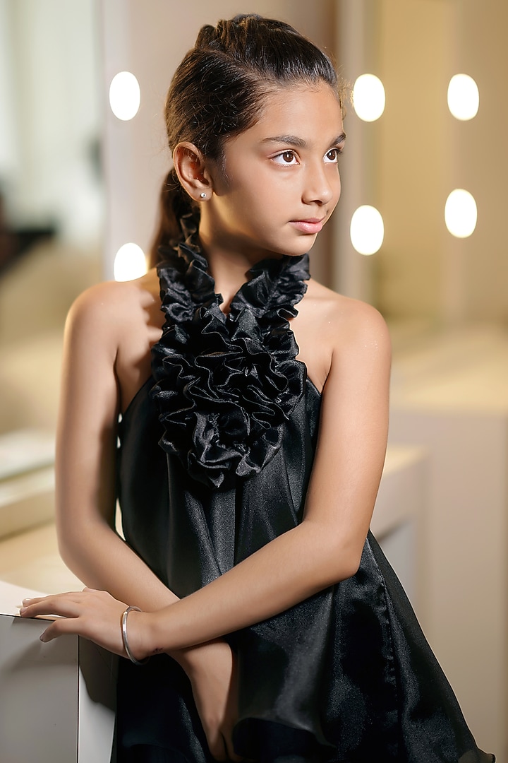 Black Tissue Halter Dress For Girls by To My Niece at Pernia's Pop Up Shop