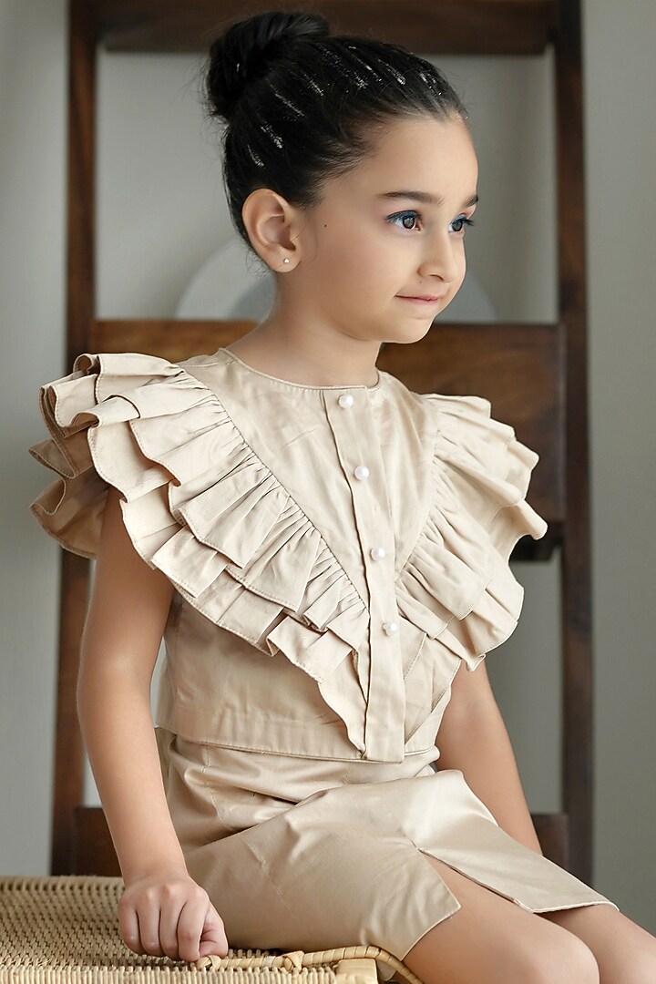 Beige Cotton Skirt Set For Girls by To My Niece at Pernia's Pop Up Shop
