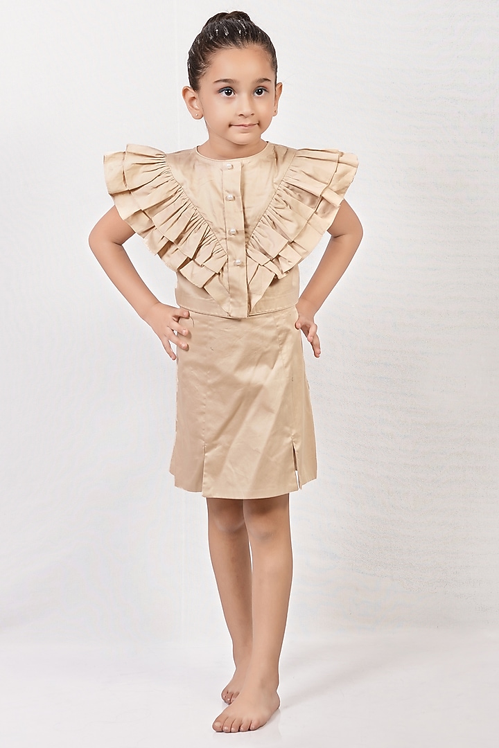 Beige Cotton Skirt Set For Girls by To My Niece at Pernia's Pop Up Shop