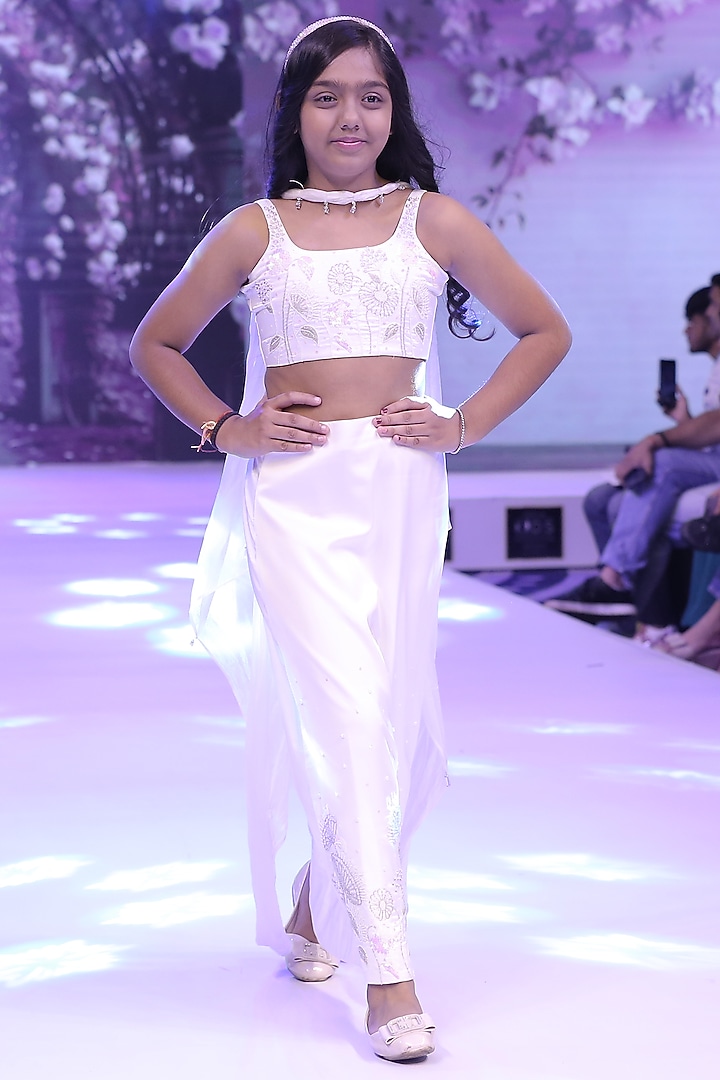 White Satin Lehenga Set For Girls by To My Niece at Pernia's Pop Up Shop