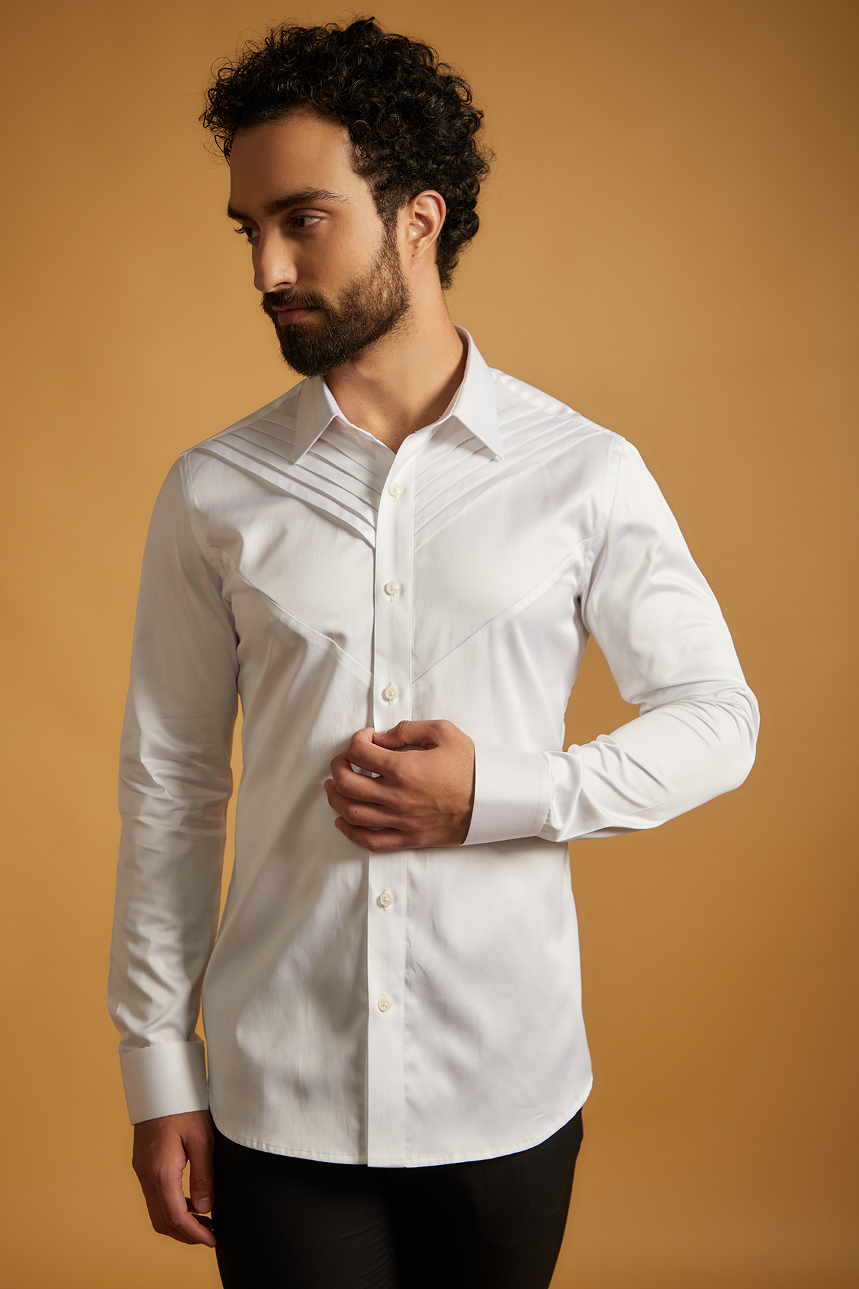 Buy The Man Project White Giza Cotton Pleated Shirt at