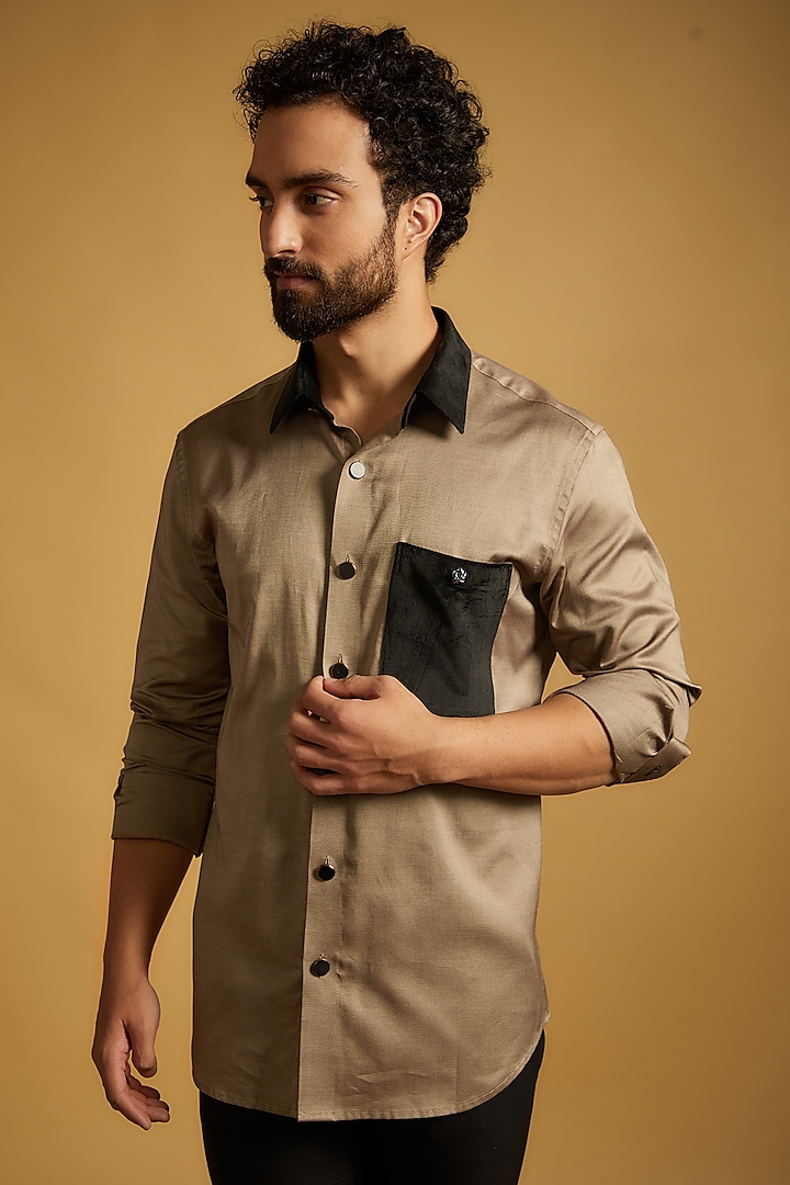 Beige Giza Cotton Shirt by The Man Project