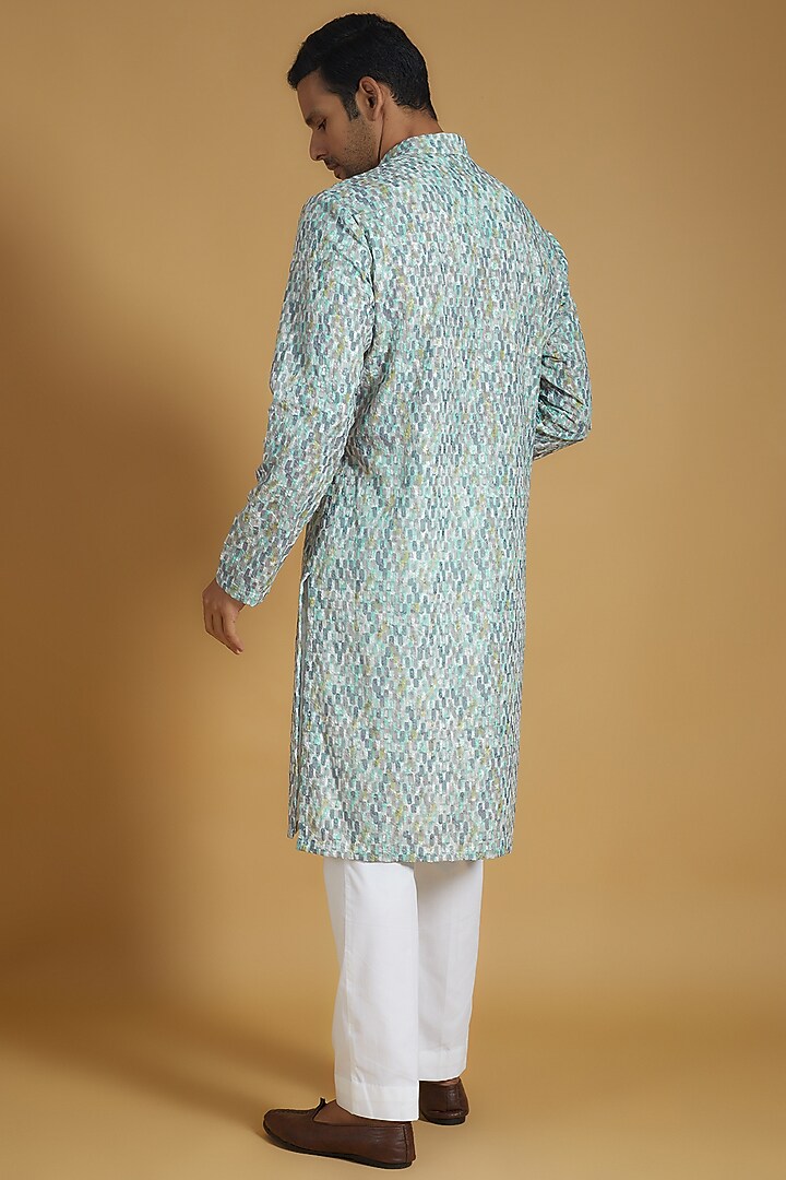 Grey Lucknowi Fabric Chikankari Embroidered Kurta Set by The Man Project at Pernia's Pop Up Shop