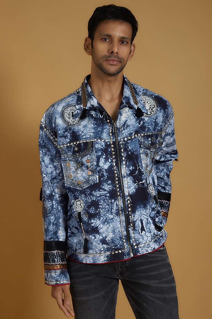 Blue Denim & Cotton Tie-Dyed Jacket by The Man Project
