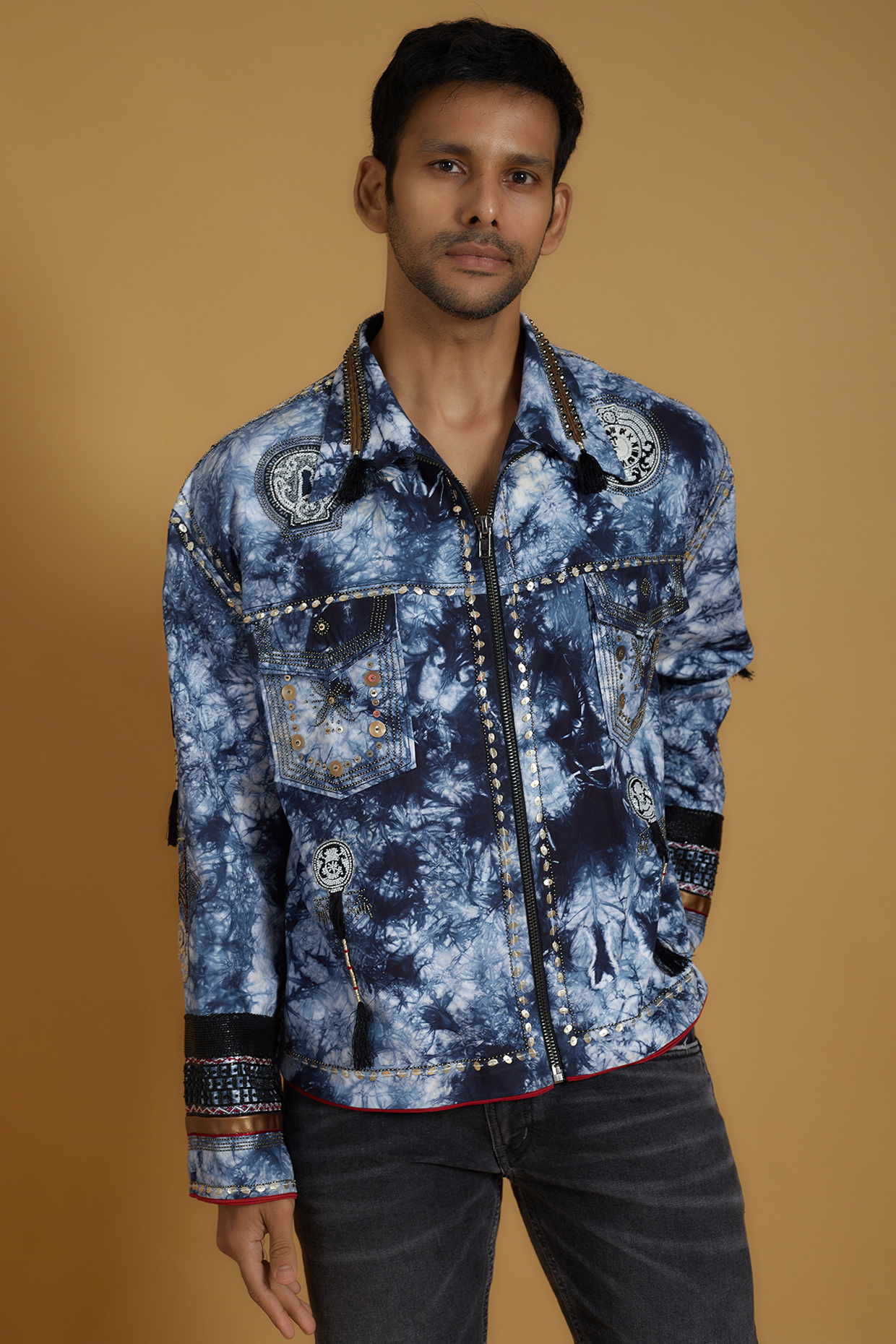 Blue Denim & Cotton Tie-Dyed Jacket by The Man Project