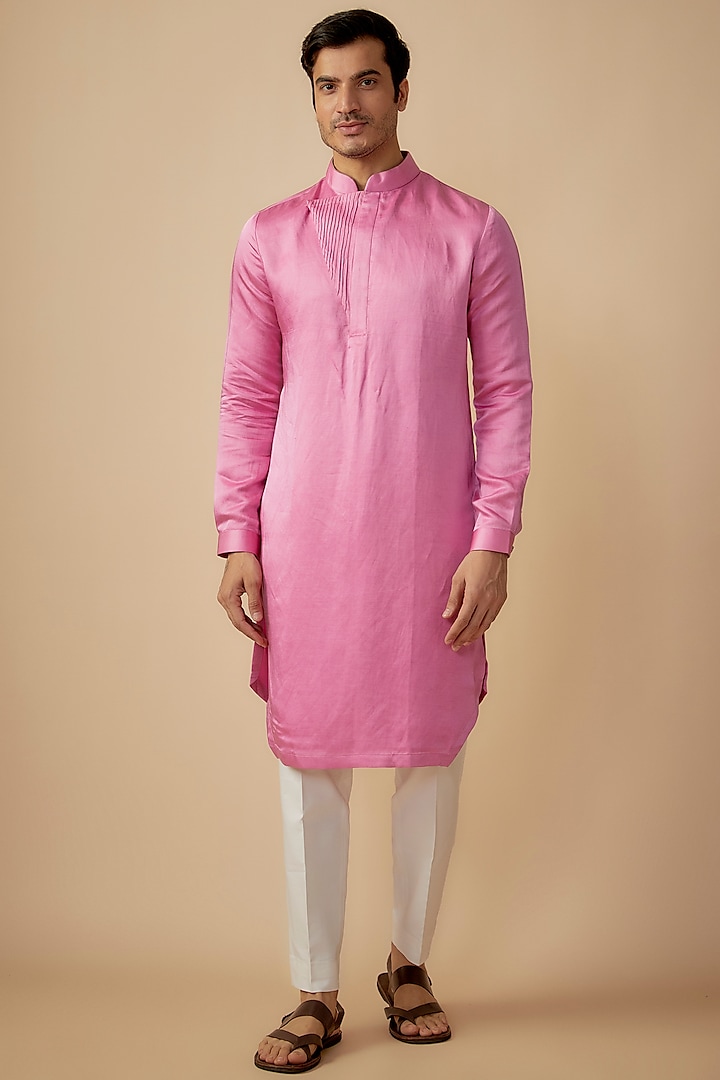 Pink Linen Silk Kurta Set by The Man Project