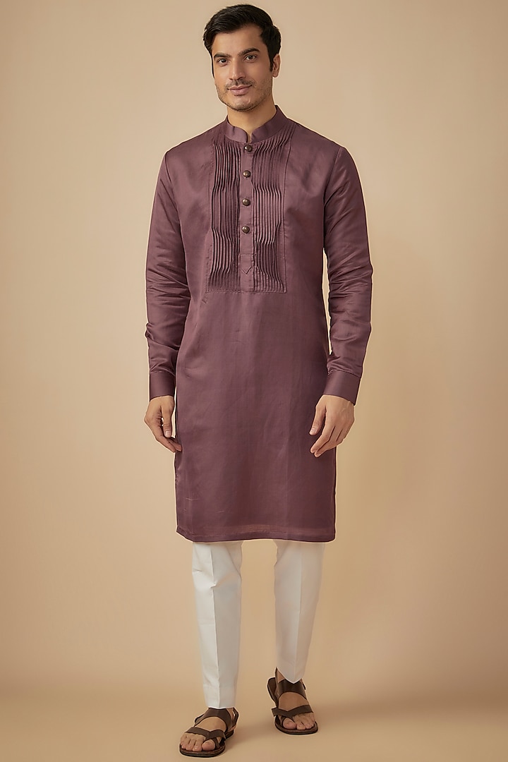 Purple Linen Silk Kurta Set by The Man Project at Pernia's Pop Up Shop