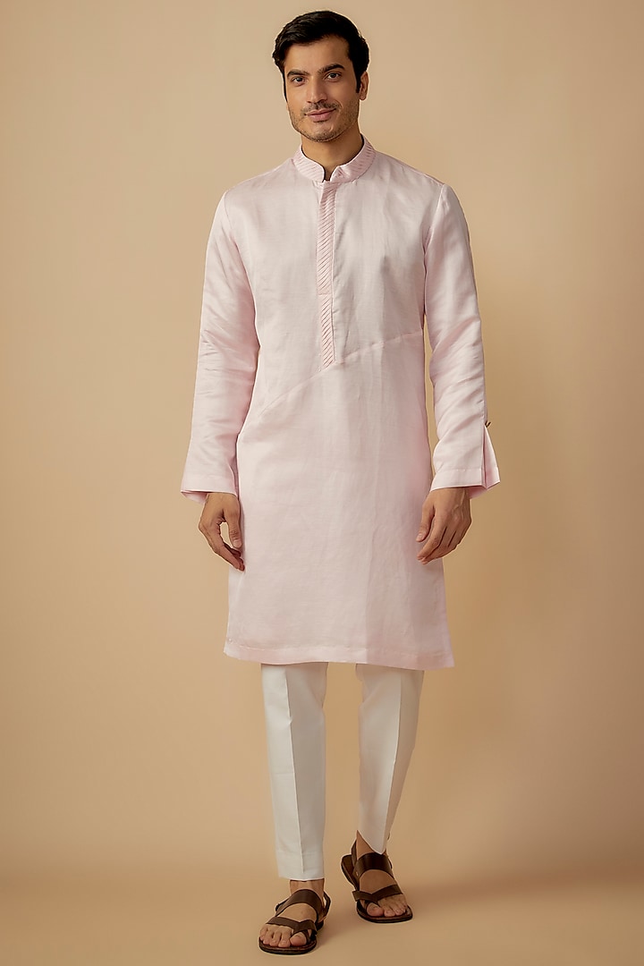 Pink Linen Silk Kurta Set by The Man Project at Pernia's Pop Up Shop