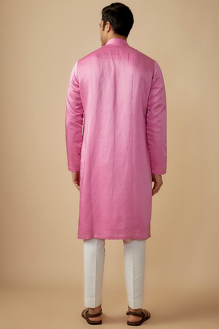 Pink Linen Silk Motif & Cutdana Work Kurta Set by The Man Project at Pernia's Pop Up Shop