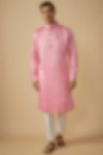 Pink Linen Silk Bead Work Kurta Set by The Man Project